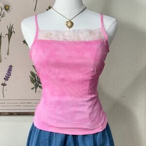 Vintage 90s Y2k Pink Crepe Beaded Sequin Cami Top Fairy Whimsy Coquette S M